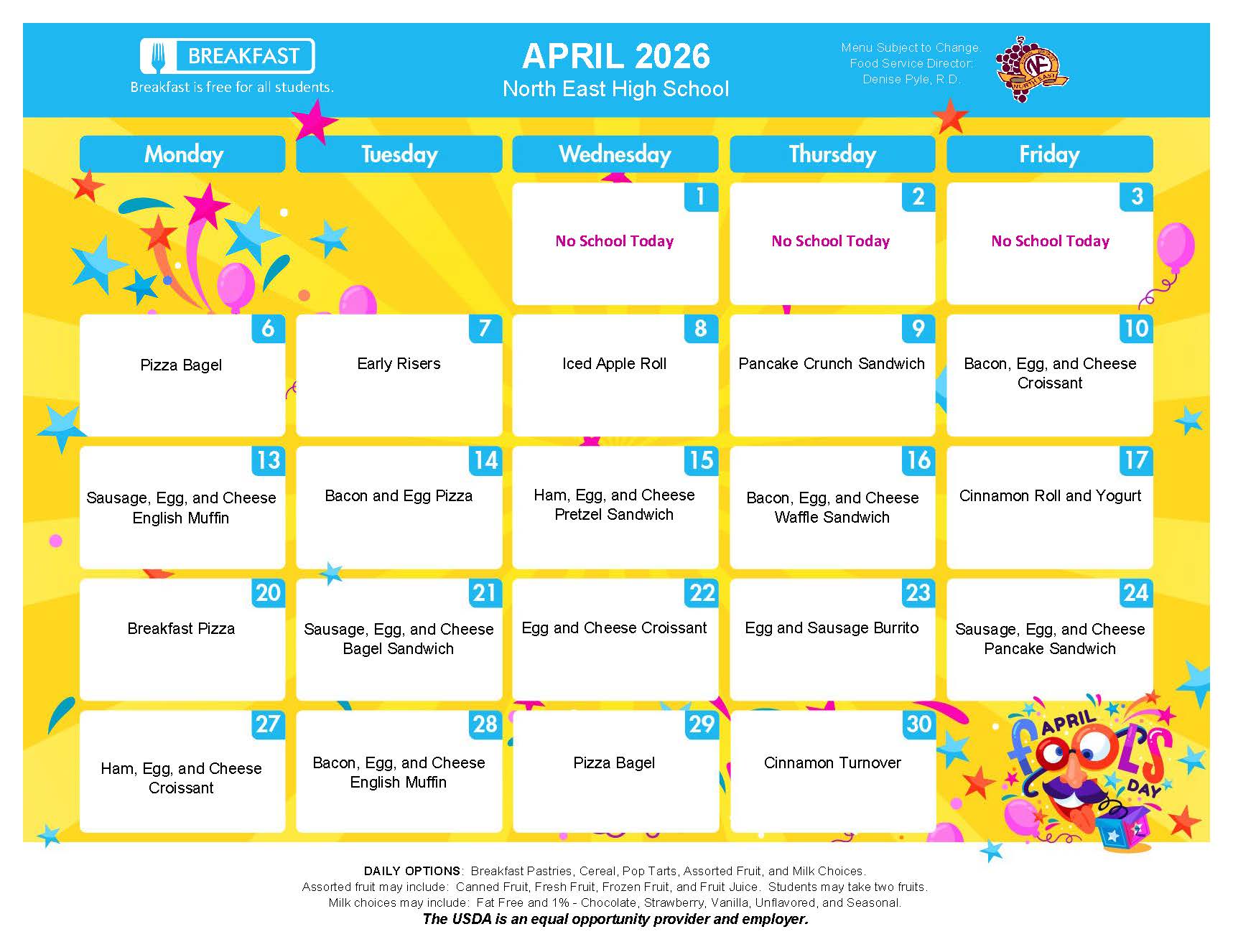 NEHS April Breakfast Menu